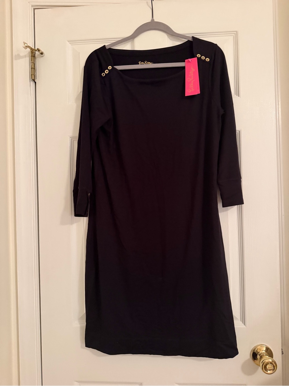 Lily Pulitzer Black Boatneck Shift Dress with Grommet Detaill NWT